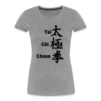 Tai Ji Quan Schrift vertikal mit Text - Frauen Premium Bio T-Shirt - Grau meliert - Vorne - Mia (176cm)