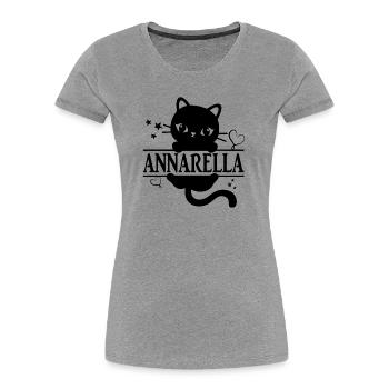 T-Shirt Annarella T-Shirt Katze Geschenkidee Katze Katze - Frauen Premium Bio T-Shirt - Grau meliert - Vorne - Mia (176cm)