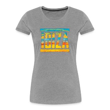 Retro 1970s Style Lettering IBIZA - Women's Premium Organic T-Shirt - heather grey - Front - Mia (176cm)