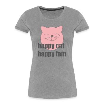 Happy Cat - Women's Premium Organic T-Shirt - heather grey - Front - Mia (176cm)