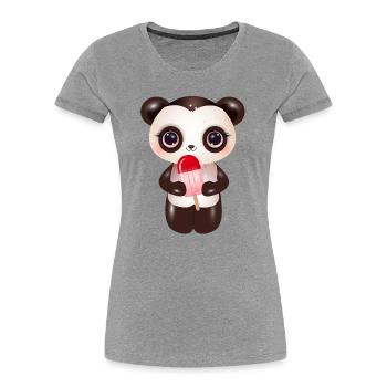 niedlicher Panda mit rotem Eis am Stil - Frauen Premium Bio T-Shirt - Grau meliert - Vorne - Mia (176cm)