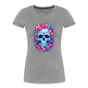 Schädel Tod Totenkopf Farbig Bunt - Frauen Premium Bio T-Shirt - Grau meliert - Vorne - Mia (176cm)