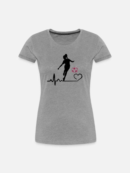 Fußballerin Herzschlag - Frauen Premium Bio T-Shirt - Grau meliert