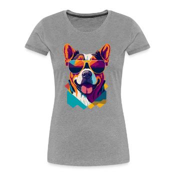 Pawsome Attitude: Retro Hunde-T-Shirt - Frauen Premium Bio T-Shirt - Grau meliert - Vorne - Mia (176cm)