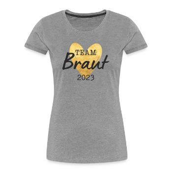 Team Braut 2023 goldenes Herz - Frauen Premium Bio T-Shirt - Grau meliert - Vorne - Mia (176cm)