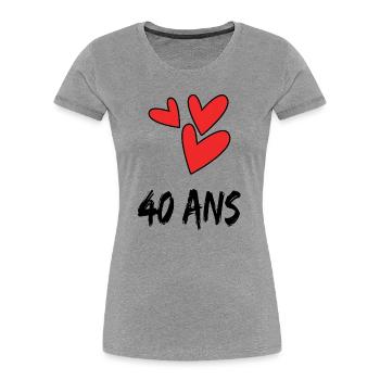 40. 40 ANS. 40e ANNIVERSAIRE. ANNIVERSAIRE 40 ANS. - T-shirt bio Premium Femme - gris chiné - Devant - Mia (176cm)
