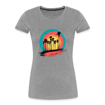 Palmen Sonnenuntergang Sommerurlaub - Frauen Premium Bio T-Shirt - Grau meliert - Vorne - Mia (176cm)