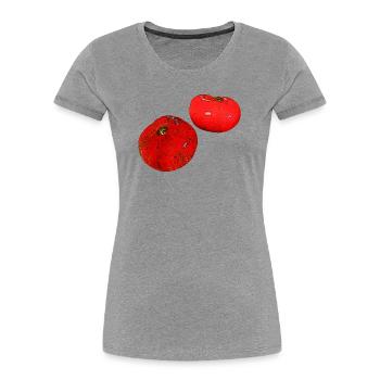 Tomaten in Ölfarboptik, Küche, Vegetarier - Frauen Premium Bio T-Shirt - Grau meliert - Vorne - Mia (176cm)