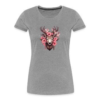 Chevreuil avec des fleurs Costumes Tête de cerf Tête de cerf - T-shirt bio Premium Femme - gris chiné - Devant - Mia (176cm)