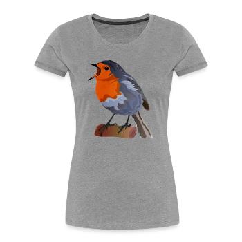Robin Bird Illustration on Textile - Women's Premium Organic T-Shirt - heather grey - Front - Mia (176cm)