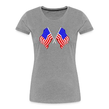 Deux drapeaux des États-Unis - T-shirt bio Premium Femme - gris chiné - Devant - Mia (176cm)