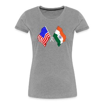 Flagge der Vereinigten Staaten USA und Flagge Indien - Frauen Premium Bio T-Shirt - Grau meliert - Vorne - Mia (176cm)