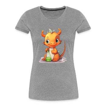 Oranger Babydrache Nuckelflasche Süß Shirt - Frauen Premium Bio T-Shirt - Grau meliert - Vorne - Mia (176cm)