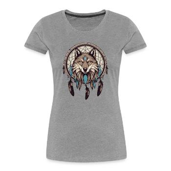 Traumfänger mit Wolf - Frauen Premium Bio T-Shirt - Grau meliert - Vorne - Mia (176cm)