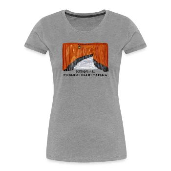 Japan, Kyoto, Fushimi Inari Taisha Torii Zeichnung - Frauen Premium Bio T-Shirt - Grau meliert - Vorne - Mia (176cm)