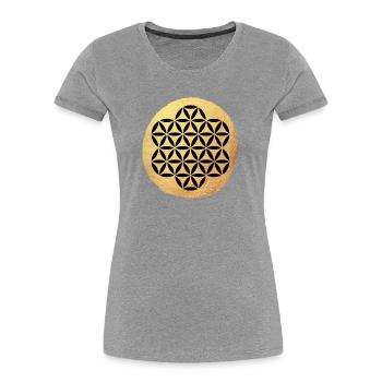 Yoga Kreis Flower of Life Gold Muster om Namaste - Frauen Premium Bio T-Shirt - Grau meliert - Vorne - Mia (176cm)