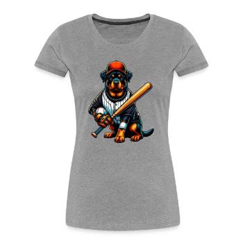 Chien de baseball Rottweiler - T-shirt bio Premium Femme - gris chiné - Devant - Mia (176cm)