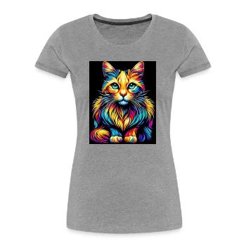 Chat - T-shirt bio Premium Femme - gris chiné - Devant - Mia (176cm)