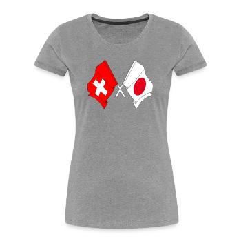 Flagge der Schweiz und Flagge Japans - Frauen Premium Bio T-Shirt - Grau meliert - Vorne - Mia (176cm)