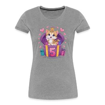 Chat mignon - 5e anniversaire - 5 ans - T-shirt bio Premium Femme - gris chiné - Devant - Mia (176cm)