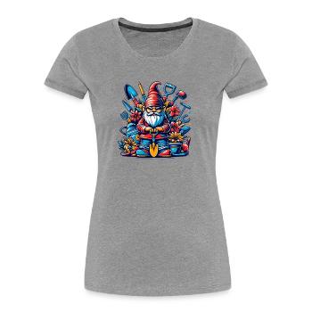 Nain de jardin coloré et sinistre avec des fleurs et des outils - T-shirt bio Premium Femme - gris chiné - Devant - Mia (176cm)