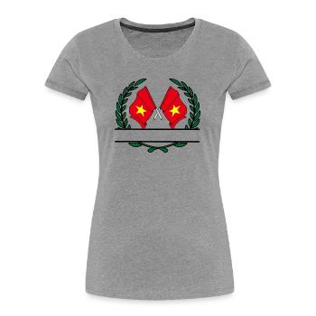 Drapeaux Vietnam bannière couronne de laurier - T-shirt bio Premium Femme - gris chiné - Devant - Mia (176cm)