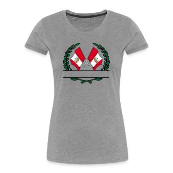 Flaggen Peru Lorbeerkranz Banner - Frauen Premium Bio T-Shirt - Grau meliert - Vorne - Mia (176cm)