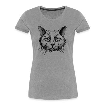 Chat - T-shirt bio Premium Femme - gris chiné - Devant - Mia (176cm)