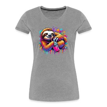 Paresse - T-shirt bio Premium Femme - gris chiné - Devant - Mia (176cm)