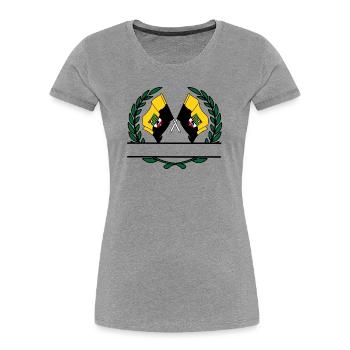 Fahnen Sachsen Anhalt Lorbeerkranz Banner - Frauen Premium Bio T-Shirt - Grau meliert - Vorne - Mia (176cm)