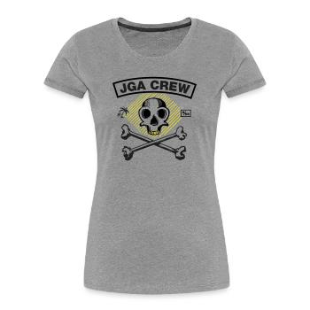 JGA Crew - Skull and Bones - Frauen Premium Bio T-Shirt - Grau meliert - Vorne - Mia (176cm)