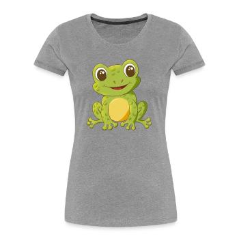 niedlich lächelnder Comic Frosch - Frauen Premium Bio T-Shirt - Grau meliert - Vorne - Mia (176cm)