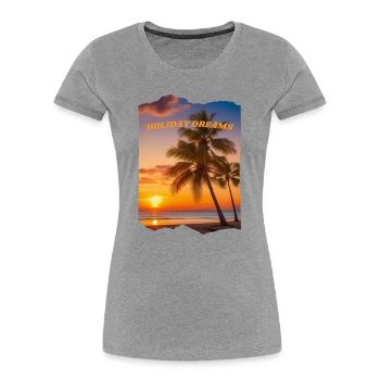 Holiday Dreams - Plage avec coucher de soleil - T-shirt bio Premium Femme - gris chiné - Devant - Mia (176cm)