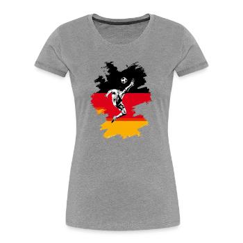 Dynamische Fußball-Action auf deutscher Flagge - Frauen Premium Bio T-Shirt - Grau meliert - Vorne - Mia (176cm)