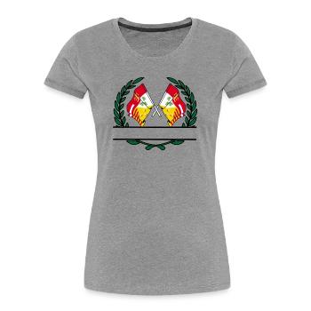 Flags of the Liège in laurel wreath banner - Women's Premium Organic T-Shirt - heather grey - Front - Mia (176cm)