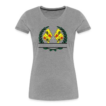 Drapeaux du Hainaut en bannière de couronne de laurier - T-shirt bio Premium Femme - gris chiné - Devant - Mia (176cm)