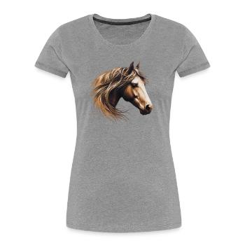 Cheval - T-shirt bio Premium Femme - gris chiné - Devant - Mia (176cm)
