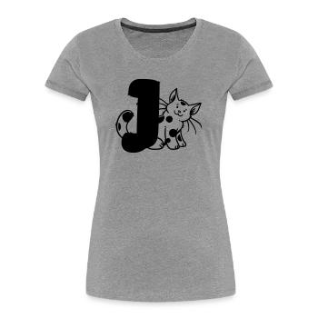 Lettre Chat J - T-shirt bio Premium Femme - gris chiné - Devant - Mia (176cm)