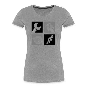 Clé à piston Turbo Bougie d’allumage Emblème - T-shirt bio Premium Femme - gris chiné - Devant - Mia (176cm)