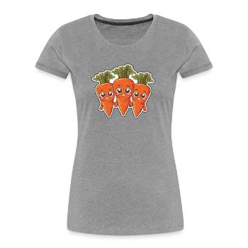 Karla, Kalle und Kim – Die Karottenfreunde - Frauen Premium Bio T-Shirt - Grau meliert - Vorne - Mia (176cm)