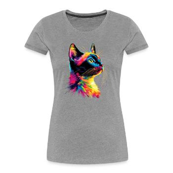 Cat Colorful Rainbow Colors Popart Cat Mom Cats - Women's Premium Organic T-Shirt - heather grey - Front - Mia (176cm)