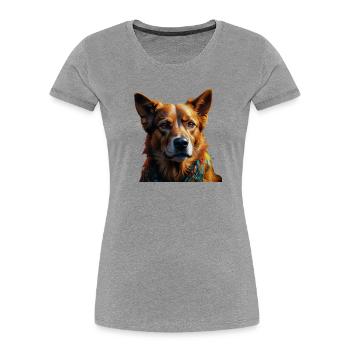 Buntes Hundeporträt Schal - Frauen Premium Bio T-Shirt - Grau meliert - Vorne - Mia (176cm)