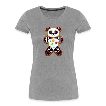 Panda en pain d’épice – Panda festif pour Noël - T-shirt bio Premium Femme - gris chiné - Devant - Mia (176cm)
