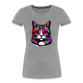 Chat - T-shirt bio Premium Femme - gris chiné - Devant - Mia (176cm)
