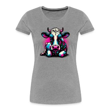 Vache - T-shirt bio Premium Femme - gris chiné - Devant - Mia (176cm)