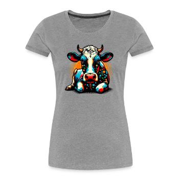 Vache - T-shirt bio Premium Femme - gris chiné - Devant - Mia (176cm)