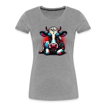 Vache - T-shirt bio Premium Femme - gris chiné - Devant - Mia (176cm)
