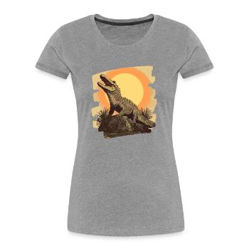 Crocodile Retro - Women's Premium Organic T-Shirt - heather grey - Front - Mia (176cm)