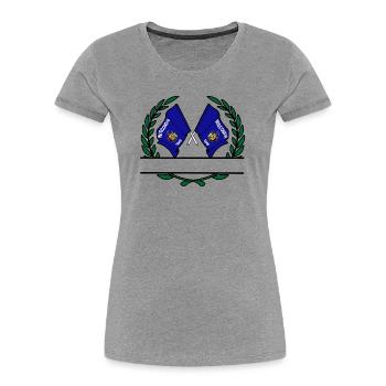 Flaggen USA Wisconsin Lorbeerkranz Banner - Frauen Premium Bio T-Shirt - Grau meliert - Vorne - Mia (176cm)