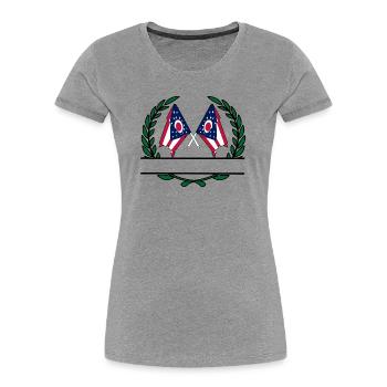 Flaggen USA Ohio Lorbeerkranz Banner - Frauen Premium Bio T-Shirt - Grau meliert - Vorne - Mia (176cm)